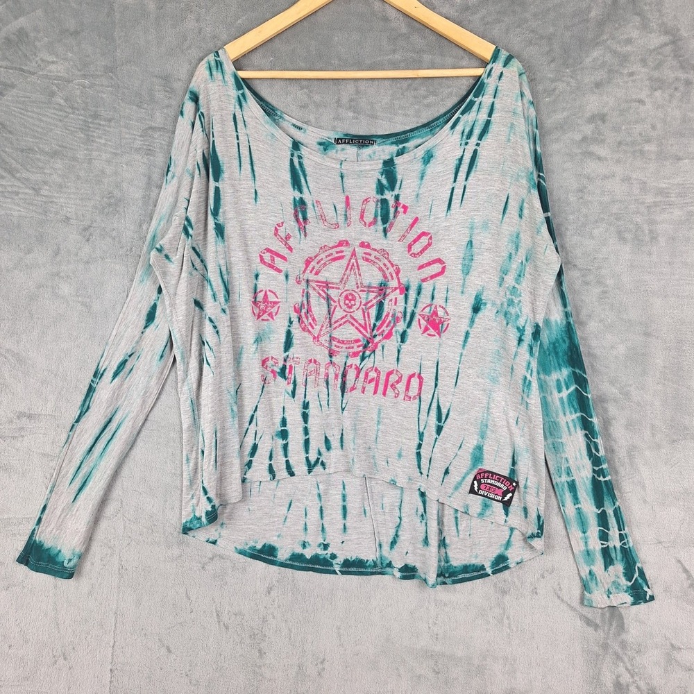 Affliction Tie Dye Top Womens Small Y2K Grunge Graphic Edgy Skater Streetwear